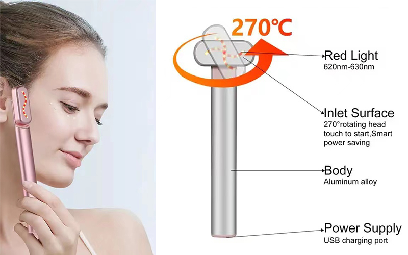 RG-001 4 in 1 Facial Beauty Red Light Therapy LED Wand Handheld for Neck Face Beauty 